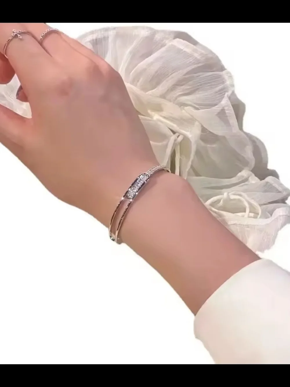 Silver Crystal Pave Open Cuff Bracelet - Women's Accessories